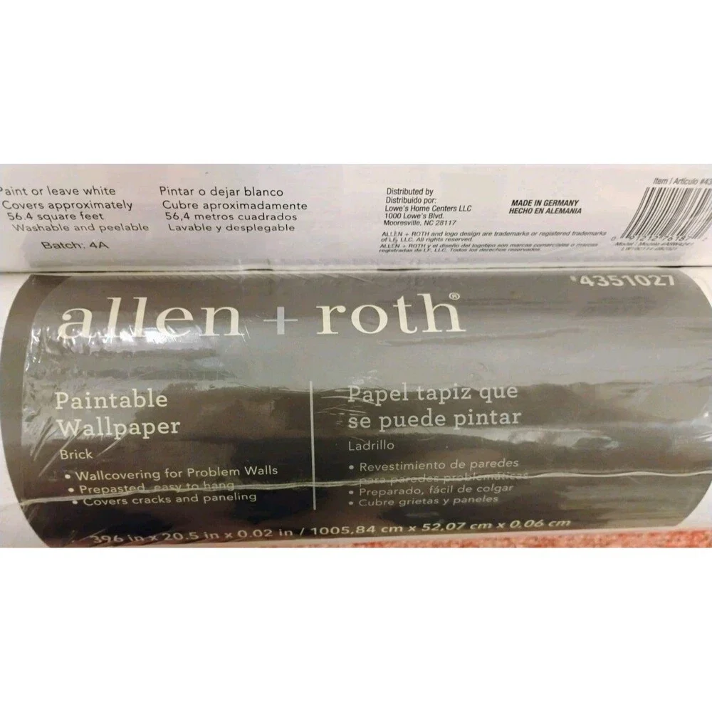 Lot of 3 Allen + Roth Paintable Wallpaper Rolls White Brick Batch 4A NEW #435102